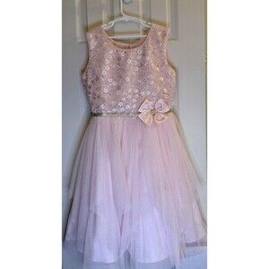 Jona Michelle Girls Dress Size 12 Pink Floral Sequin Tulle Party Dress Bow Back